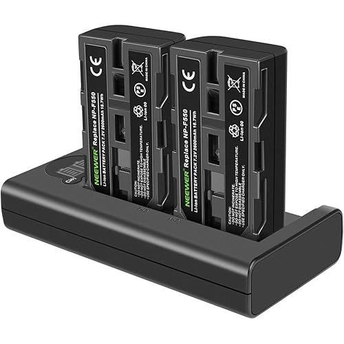 Neewer NP-F550 Battery Charger Set for Sony NP-F970 F750 F960 F530 F570 CCD-SC55 TR516 TR716 and More (2-Pack 2600 mAh Replacement Camera Batteries, Micro USB and Type-C Input Dual Charger)
