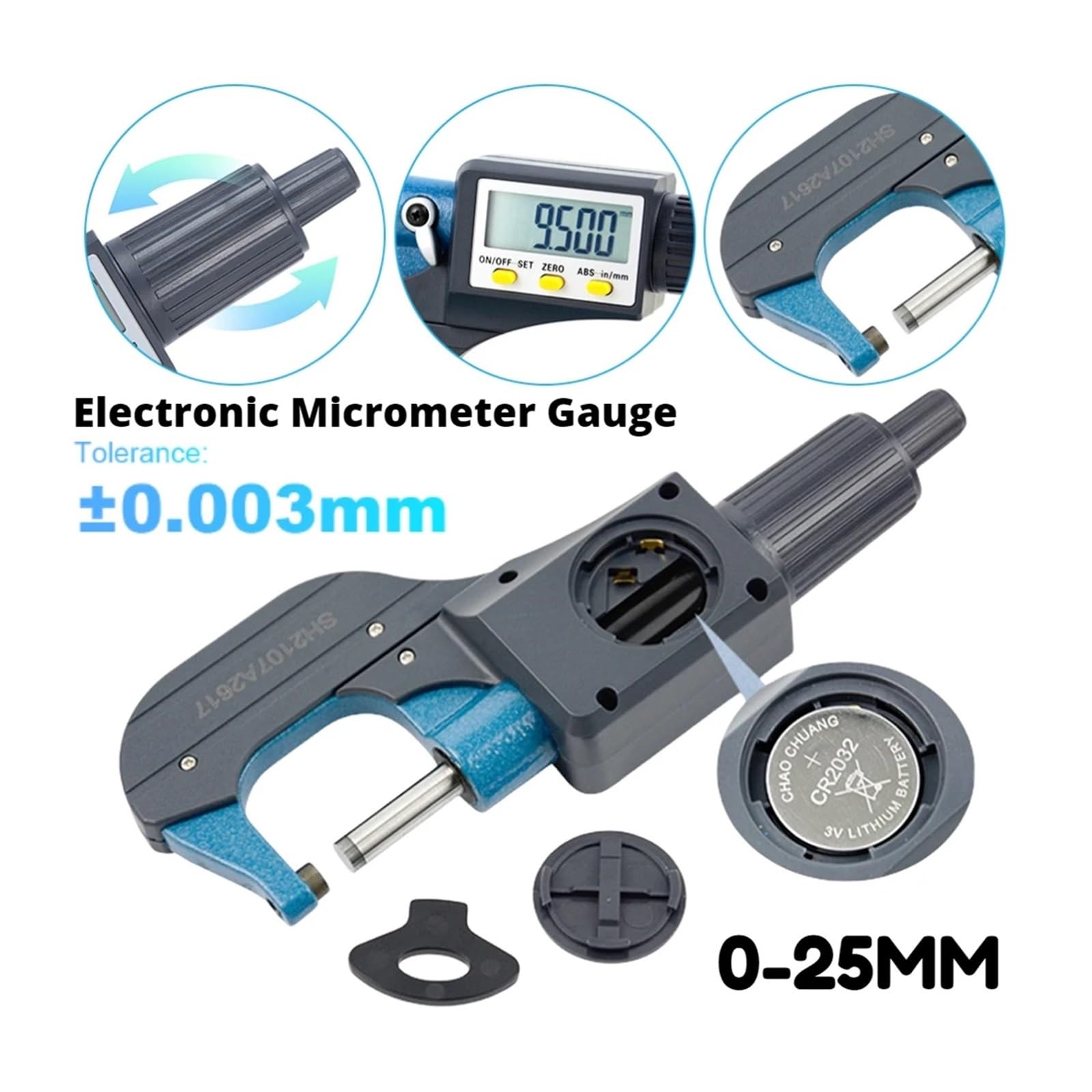 Micrómetro Digital con Pantalla LCD, 0-25 mm, 0,01 mm, electrónico, Exterior, con Escala, Herramienta de medición de Alta precisión