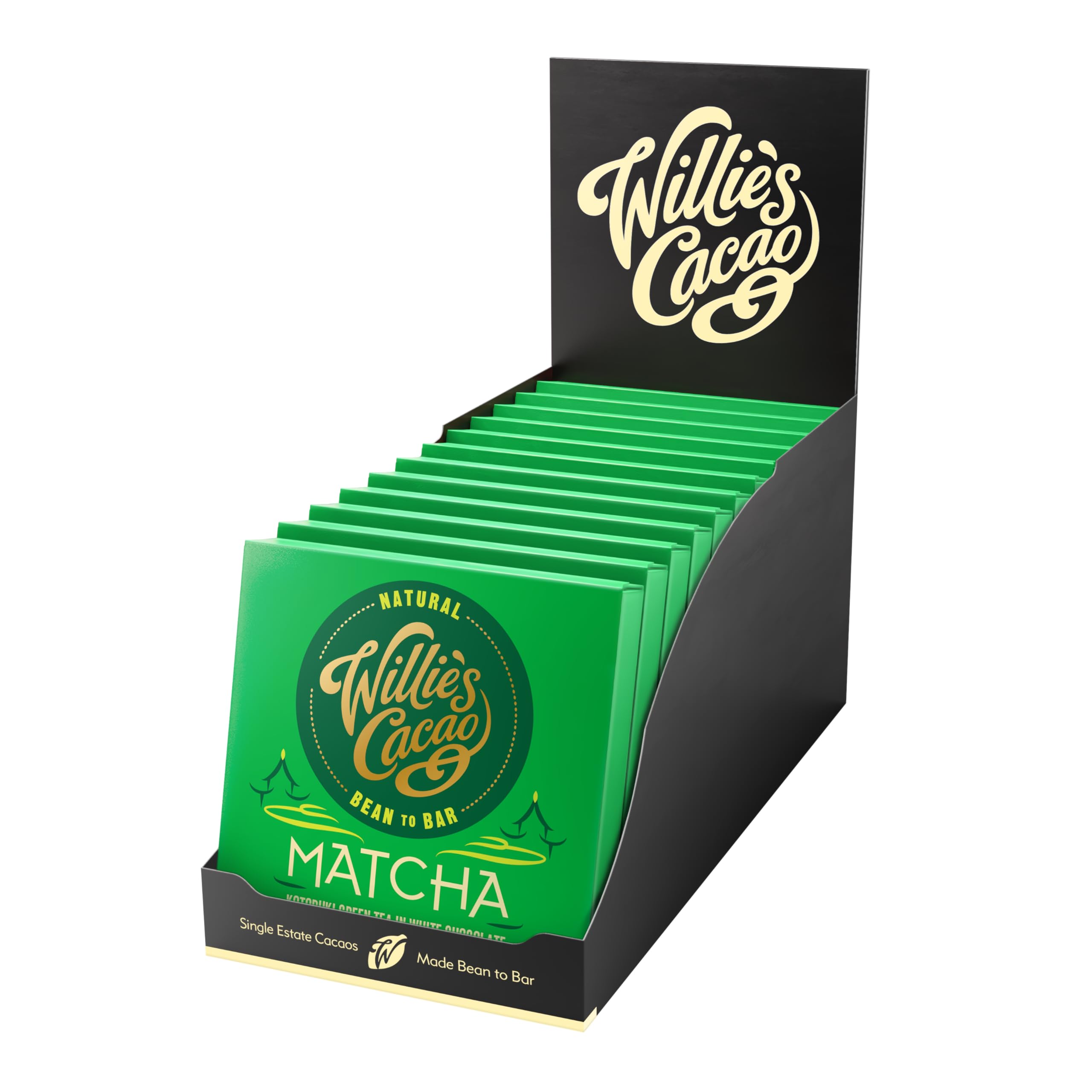 Willie's Cacao Bar - Matcha, White Chocolate with Ceremonial Grade Matcha - 50g x 12 multipack - Artisan chocolate