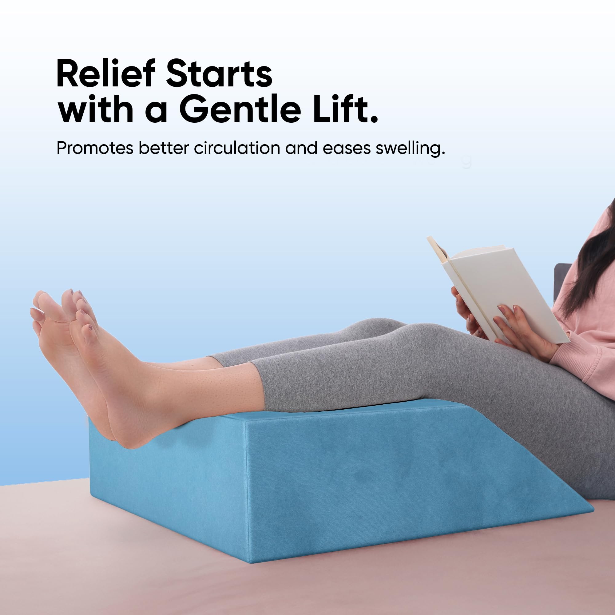 Frido Leg Elevation Wedge Pillow for Edema, Varicose Veins, Fracture | High Resilience Foam Cushion for Leg, Knee & Thigh Support | Back Pain & Swelling Relief | Lightweight (Teal Blue) 3