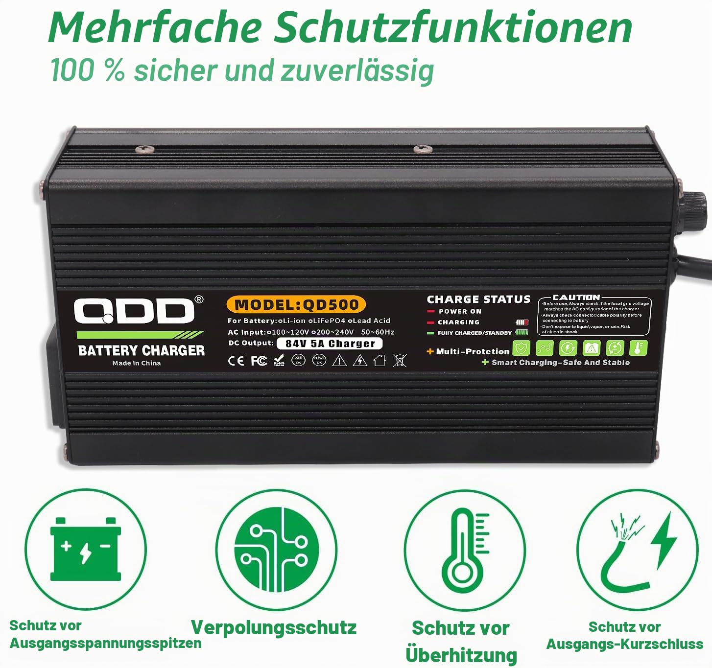 QDD Akku-Ladegerät 84 V 5 A für Elektromotorrad, Lithium-Akku-Pack 72 V 20S, Universal-Schnellladegerät für Elektromotor, Motorrad, XT60-Anschluss