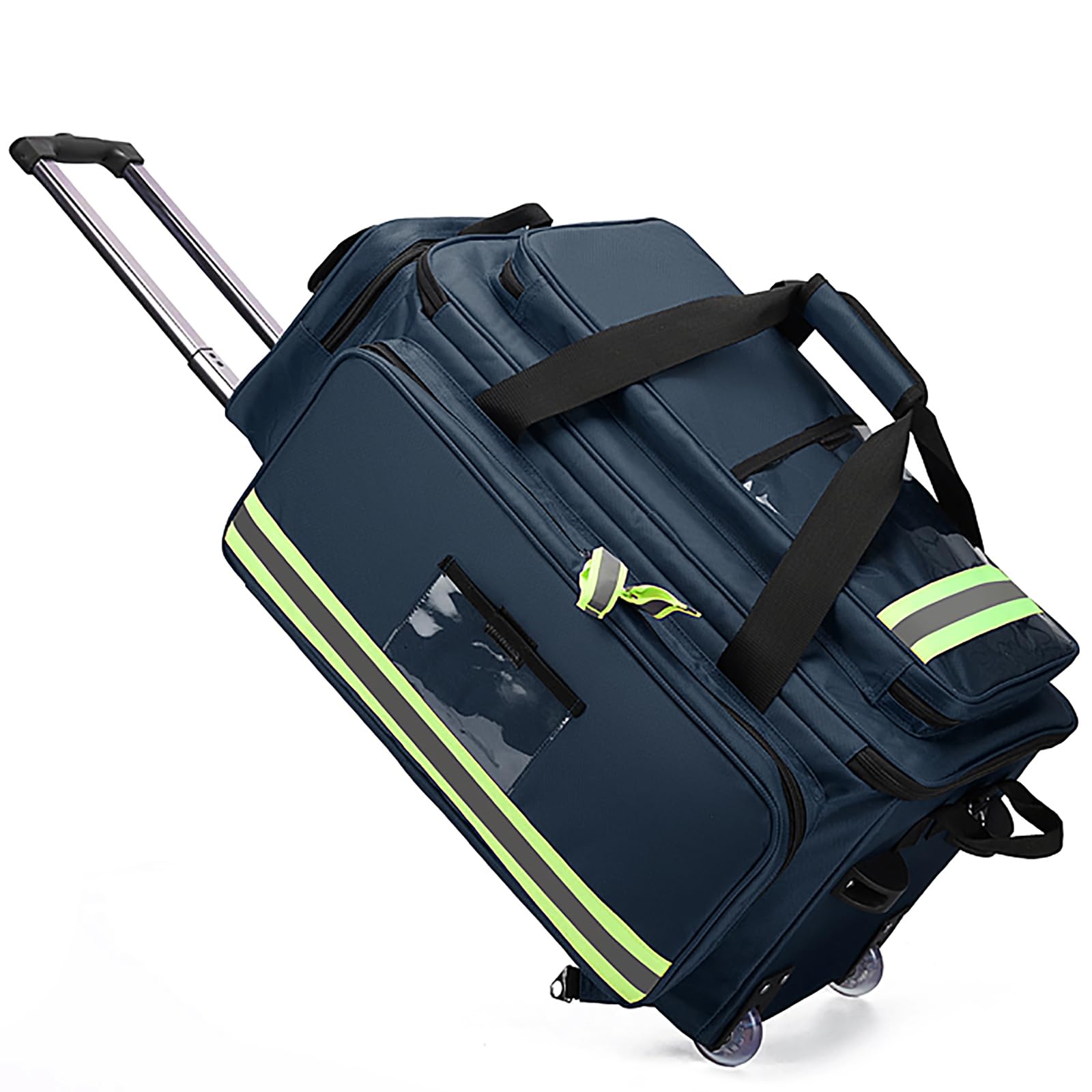 Borsa medica con grande capacità, organizer multitasche, piedini antiscivolo, strisce riflettenti per uso domestico e sanitario, Blu scuro