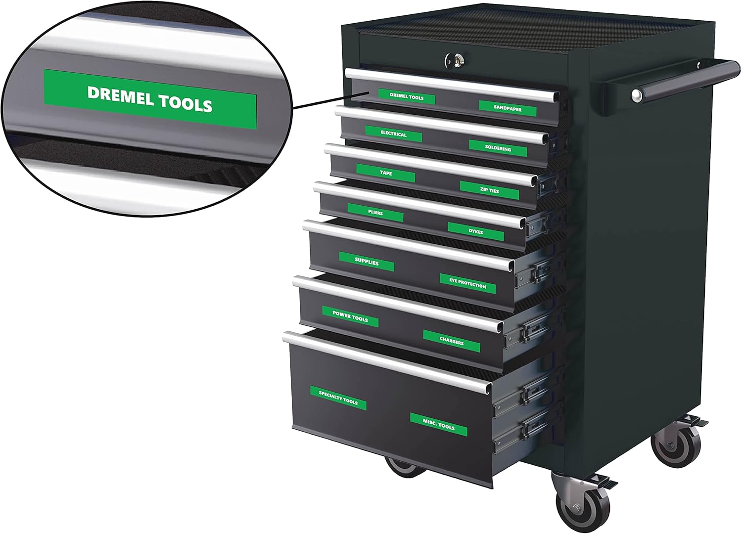 66-Piece Ultimate Toolbox Magnetic Labels Set – Bold, Durable, Easy-to-Read Tool Organization Magnets (Green, 0.75” H x 4.5” W) by DCM Solutions