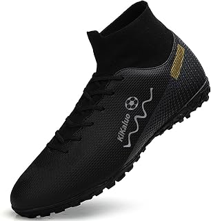 KikaluoMensShoes Men's High-Top Soccer Cleats - Non-Slip Football Spikes Lace-Up Shoes for Turf Grass Indoor