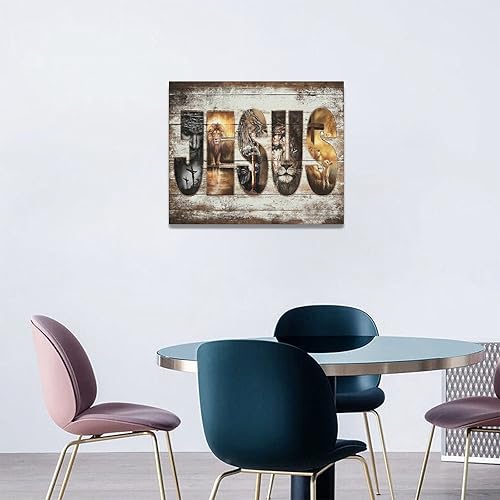 Vista 11 de Póster en lienzo con imágenes de Jesús, león y cordero, impresión en lienzo con texto en inglés "God Bible Christian Religios" para pared, pintura
