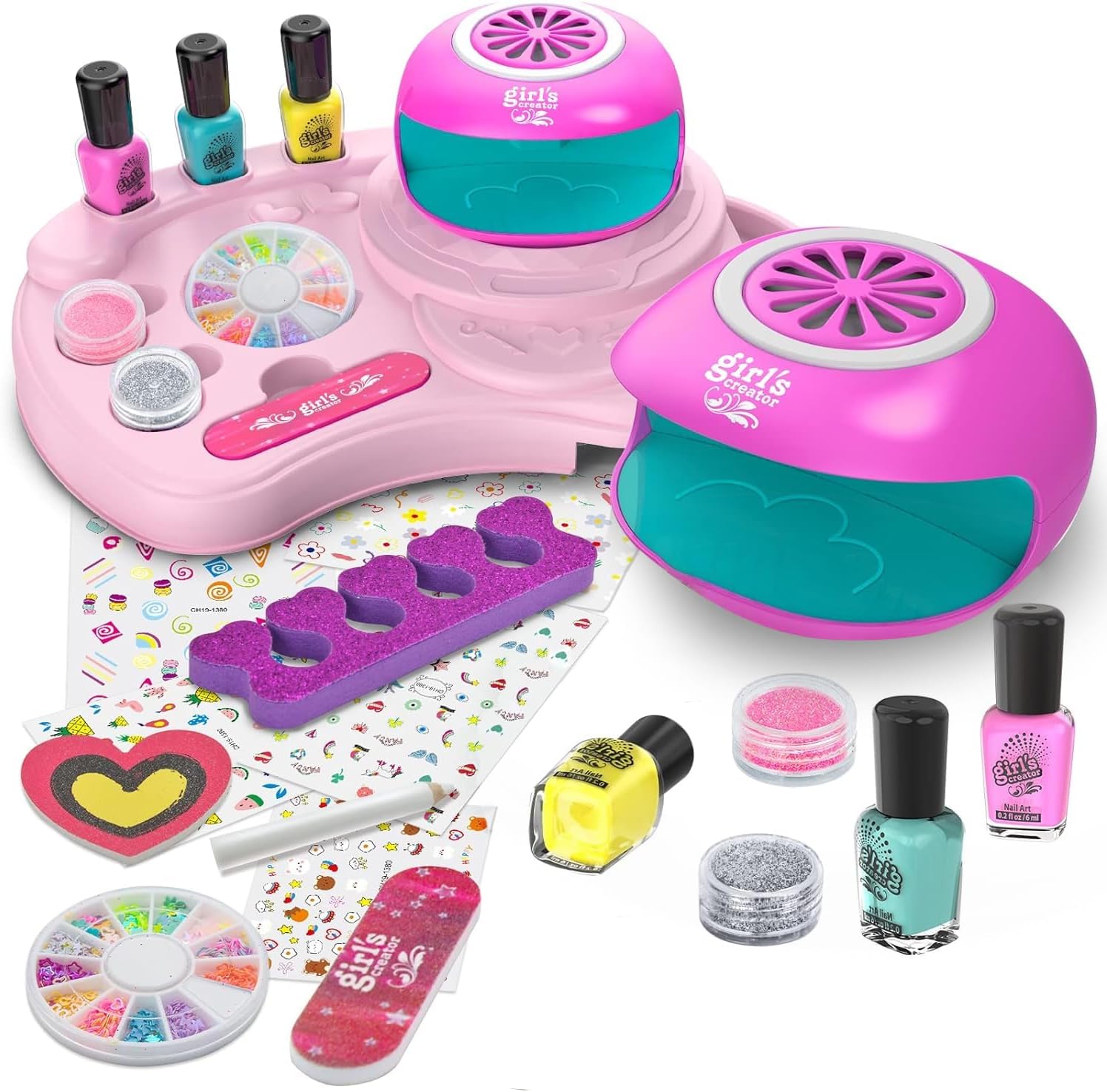 Nail Art Kit for Girls, Kids Nail Polish Play Set with Nail Dryer, Washable Make Up Sets for Girls, Nail Studio Decoration Birthday for Kids Age 6-12