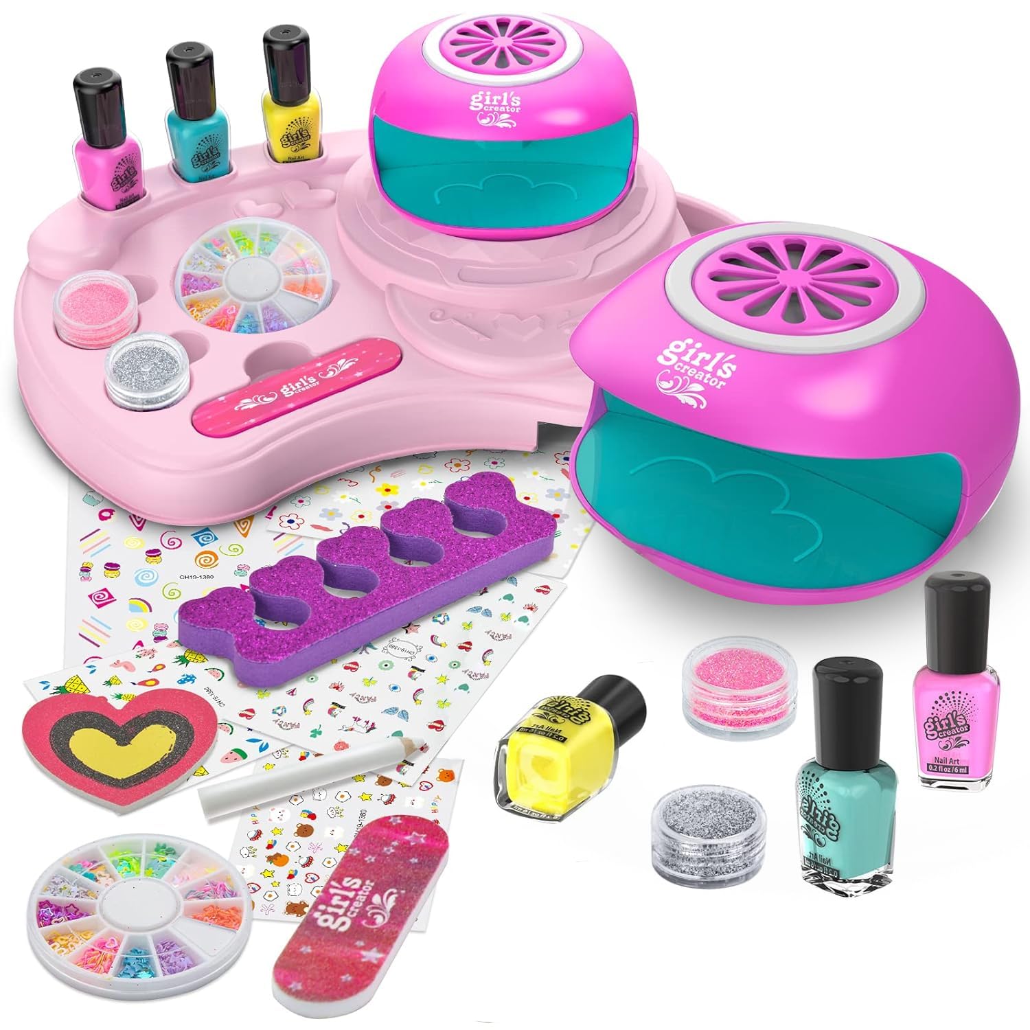 Nail Art Kit for Girls, Kids Nail Polish Play Set with Nail Dryer, Washable Make Up Sets for Girls, Nail Studio Decoration Birthday for Kids Age 6-12