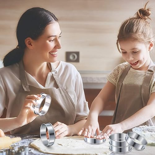 Miniatura 6 de 12 piezas de 3.15 pulgadas, anillos de acero inoxidable redondos para muffins, anillos de metal para hacer crujidos, tarta y muffins