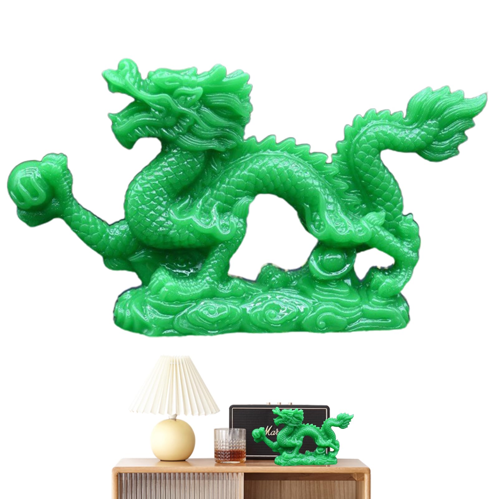 FLAVAS Chinese Feng Shui Dragon Statue Sculpture - Exquisite Jade Resin Animal Figurine | Beautiful Green Dragon Sculptures, Feng Shui Prosperity Statue, Chinese Feng Shui Dragon Collectibles, Dragon