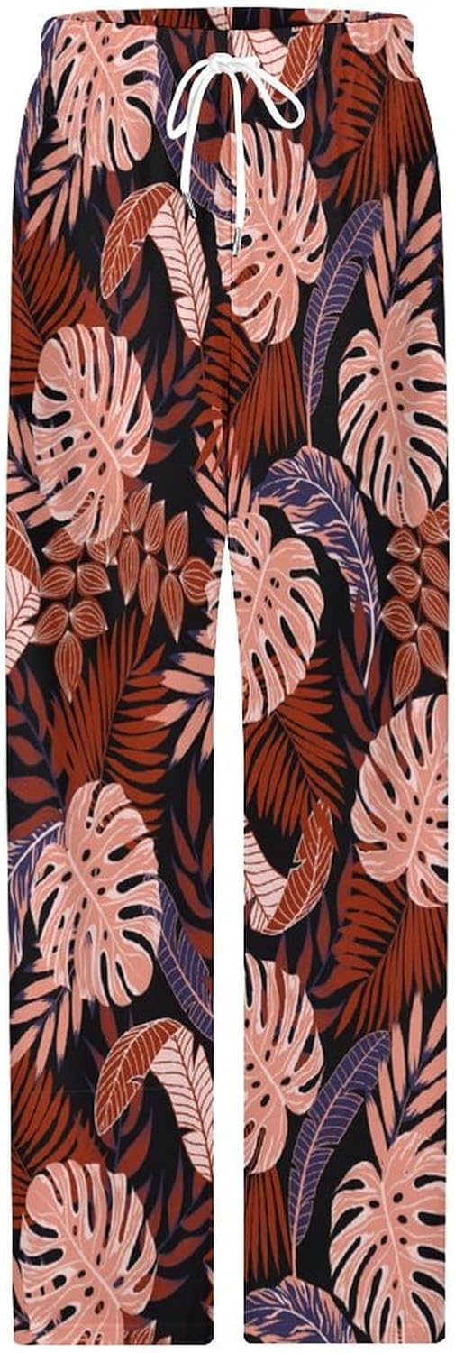 Men's Pajama Pants Tropical Plants Lightweight Pjs Bottoms Sleepwear Bottom Pants with Drawstring