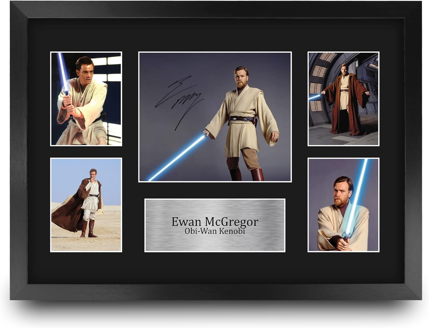 HWC Trading Ewan McGregor Obi-Wan Kenobi Star Wars 16 x 12 inch (A3) Printed Gifts Signed Autograph Presentation Photo Montage Display for TV Show Fans - 16" x 12" Framed