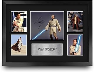HWC Trading Ewan McGregor Obi-Wan Kenobi Star Wars 16 x 12 inch (A3) Printed Gifts Signed Autograph Presentation Photo Montage Display for TV Show Fans - 16" x 12" Framed