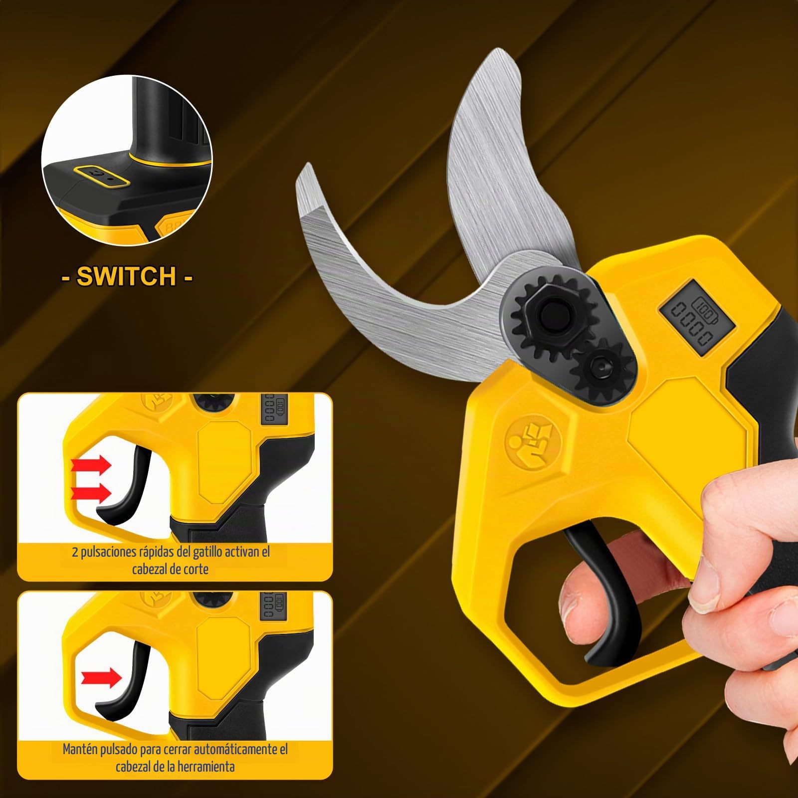 Tijeras de Podar a Batería para Dewalt 20V (sin Batería) | Podadora Eléctrica sin Escobillas, 2 Velocidades, Pantalla Digital, Corte 30 mm, Piedra de Afilar y Cuchillas