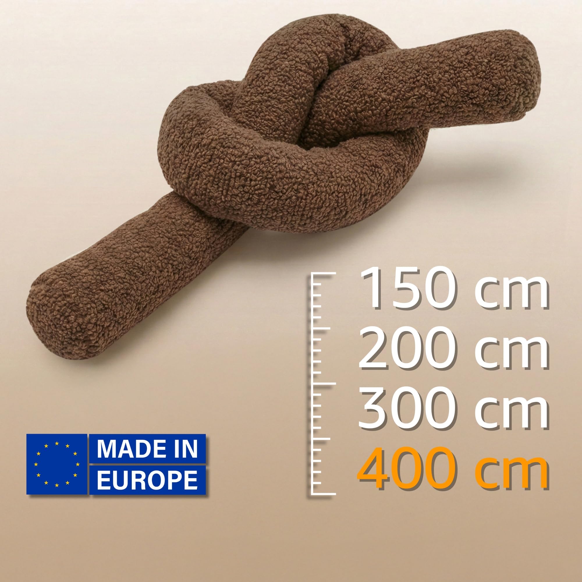 Totsy Baby Seitenschläferkissen Bettschlange Body Pillow 400 cm Bouclé - Kopfkissen lang Bettrolle Schlafkissen Nackenrolle Zertifikat Oeko-Tex Braun D – Bild 3