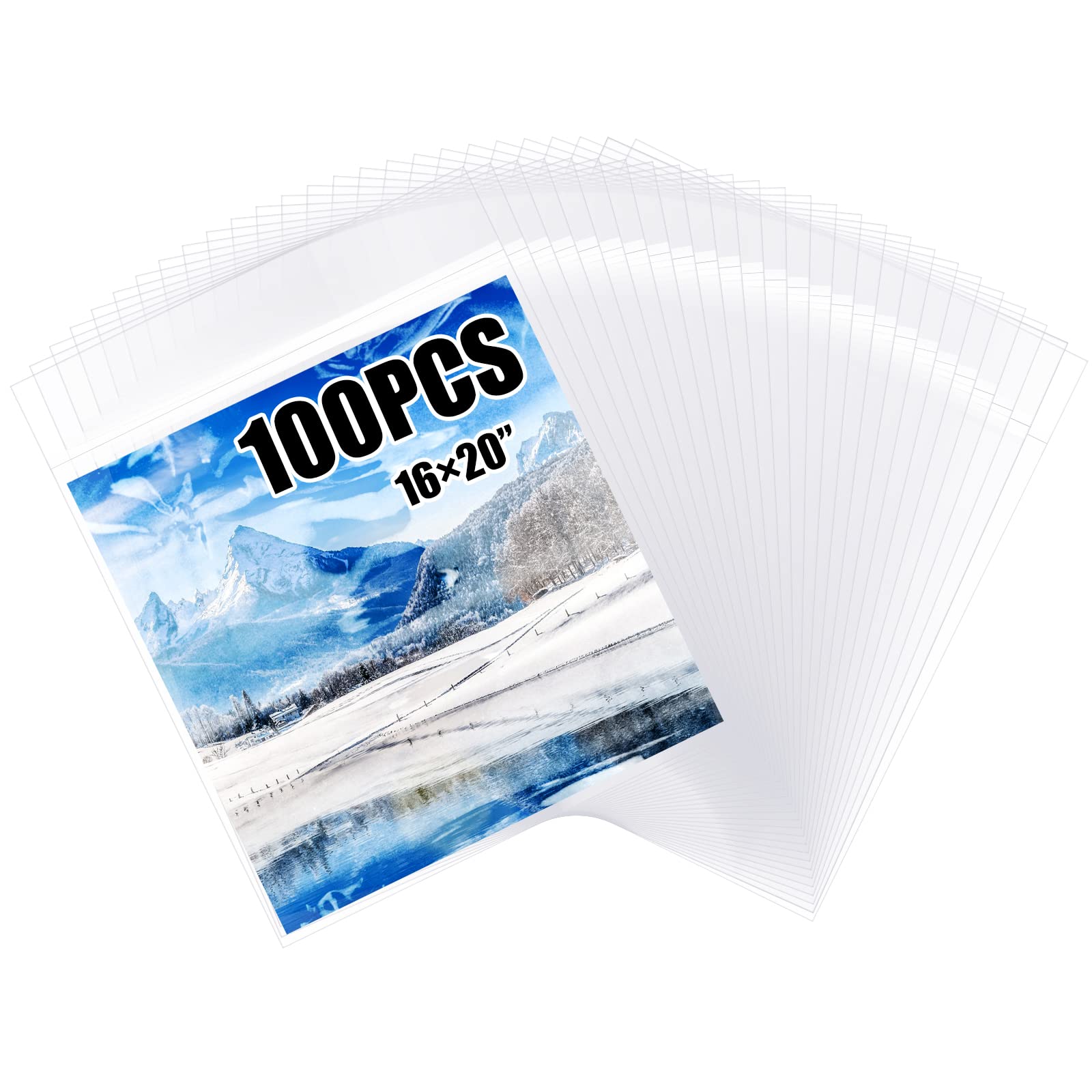 Patelai 100 Pcs Acid Free Clear Sleeves Storage Bags 16 3/8 x 20 1/8 Inch Resealable Plastic Self Adhesive Sealing Reclosable Crystal Cellophane Candy