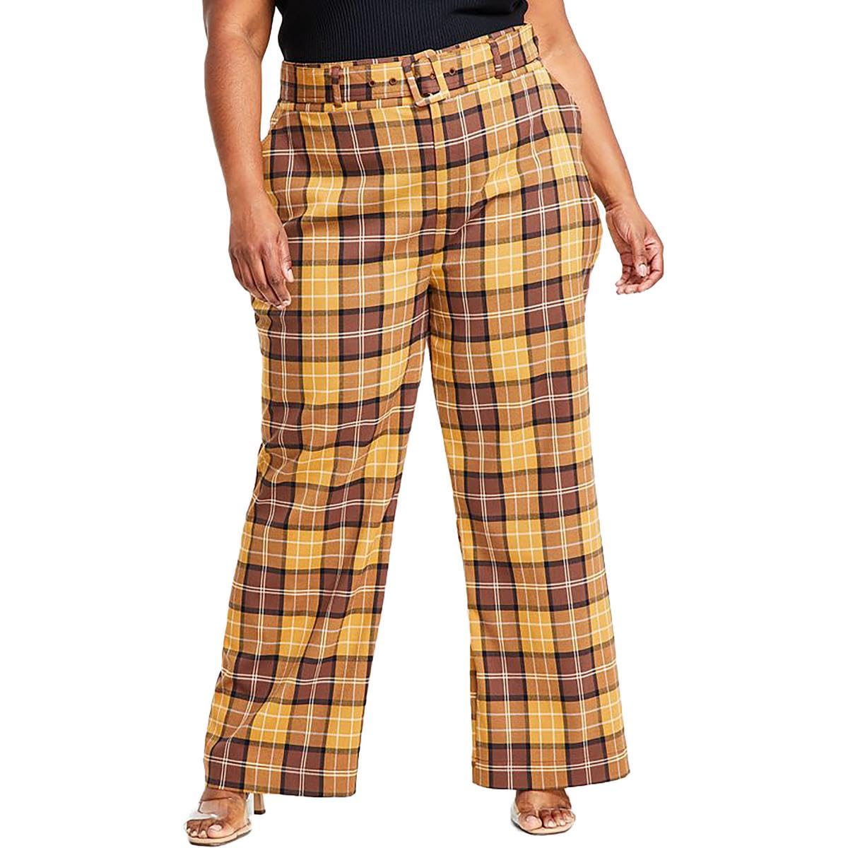 Nina Parker Womens Plus Belted High Rise Wide Leg Pants Brown 20W