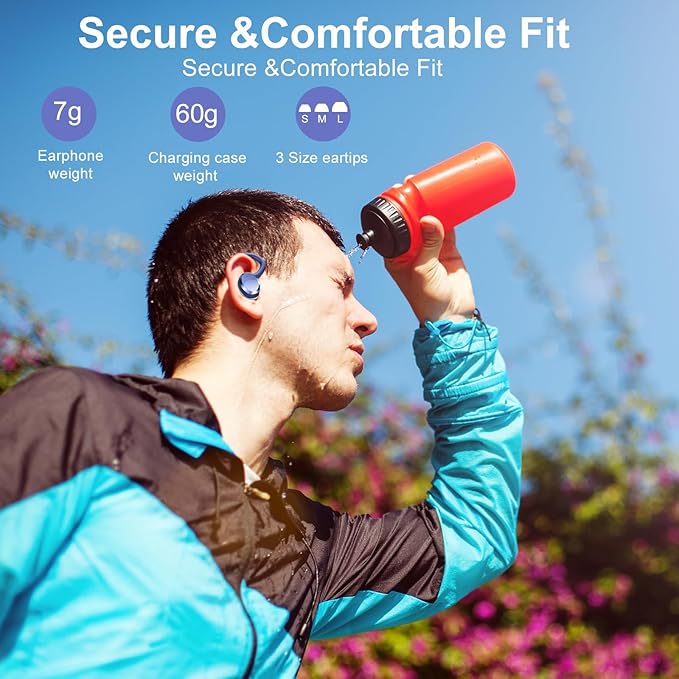 Wireless Earbuds, Bluetooth Earbuds, Bluetooth 5.4 Headphones 68hrs Playtime Sport Earphones with LED Display ENC Noise Cancelling Mic, IPX7 Waterproof Over Ear Ear Buds with Hook for Gym/Workout