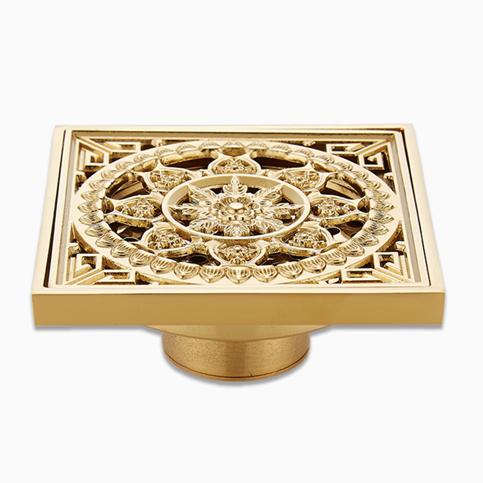 Bonde de douche carrée en laiton doré 10x10 cm avec grille amovible