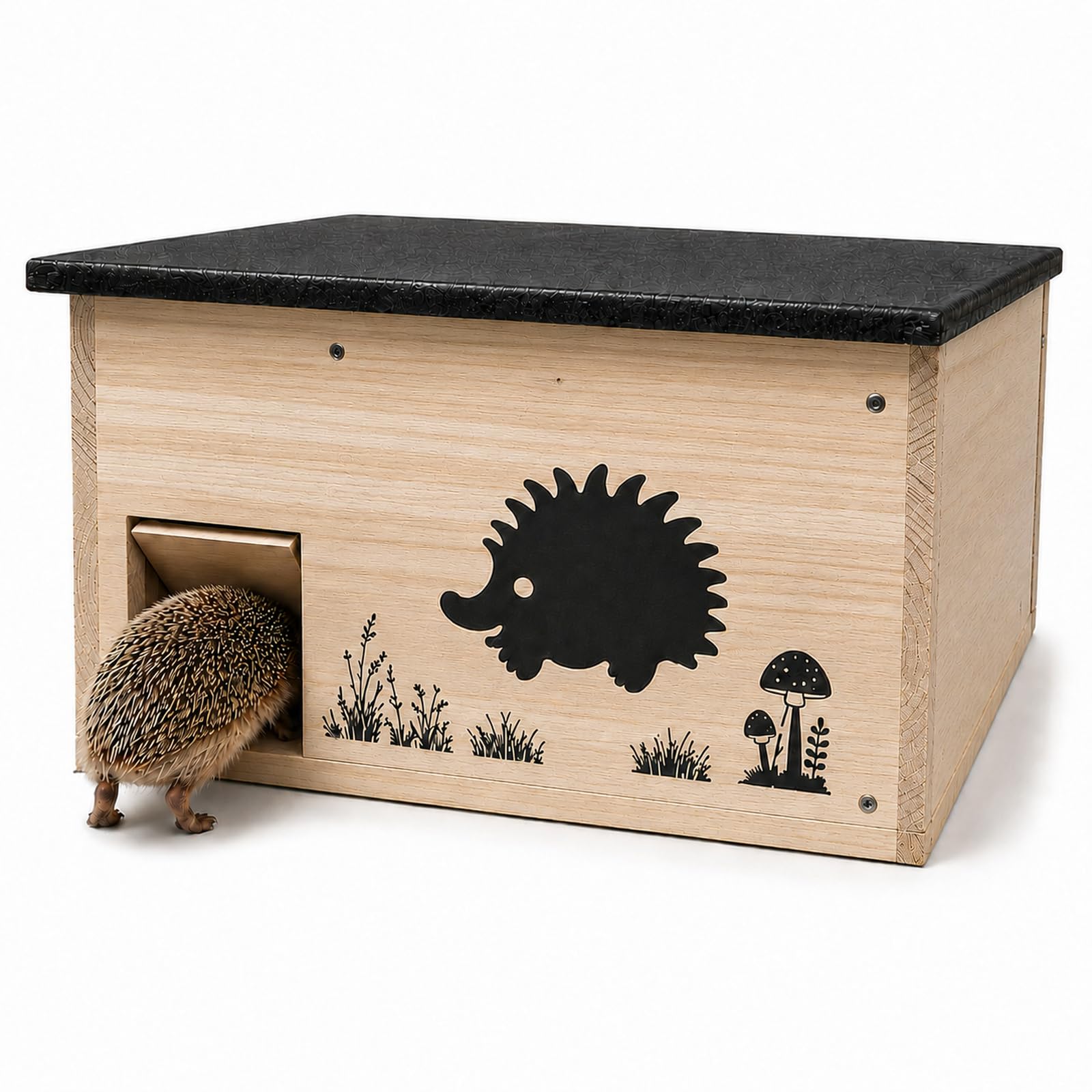 Igelhaus winterfest mit Rattenklappe & Labyrintheingang, Holz mit Boden