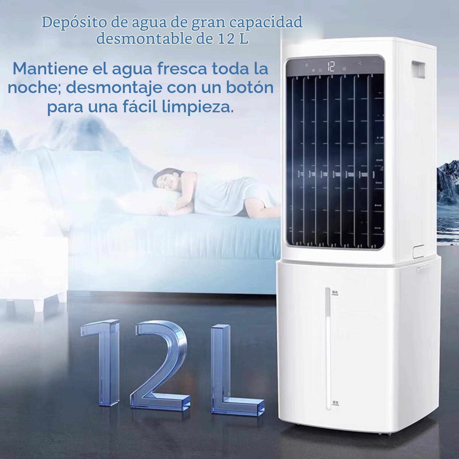 Aire Acondicionado Portátil 12 L Enfriador de Aire sin Tubo 3 Modos 3 Velocidades Climatizador Evaporativo Silencioso Temporizador de7.5 H Control Remoto Ventilador de Enfriamiento para Hogar