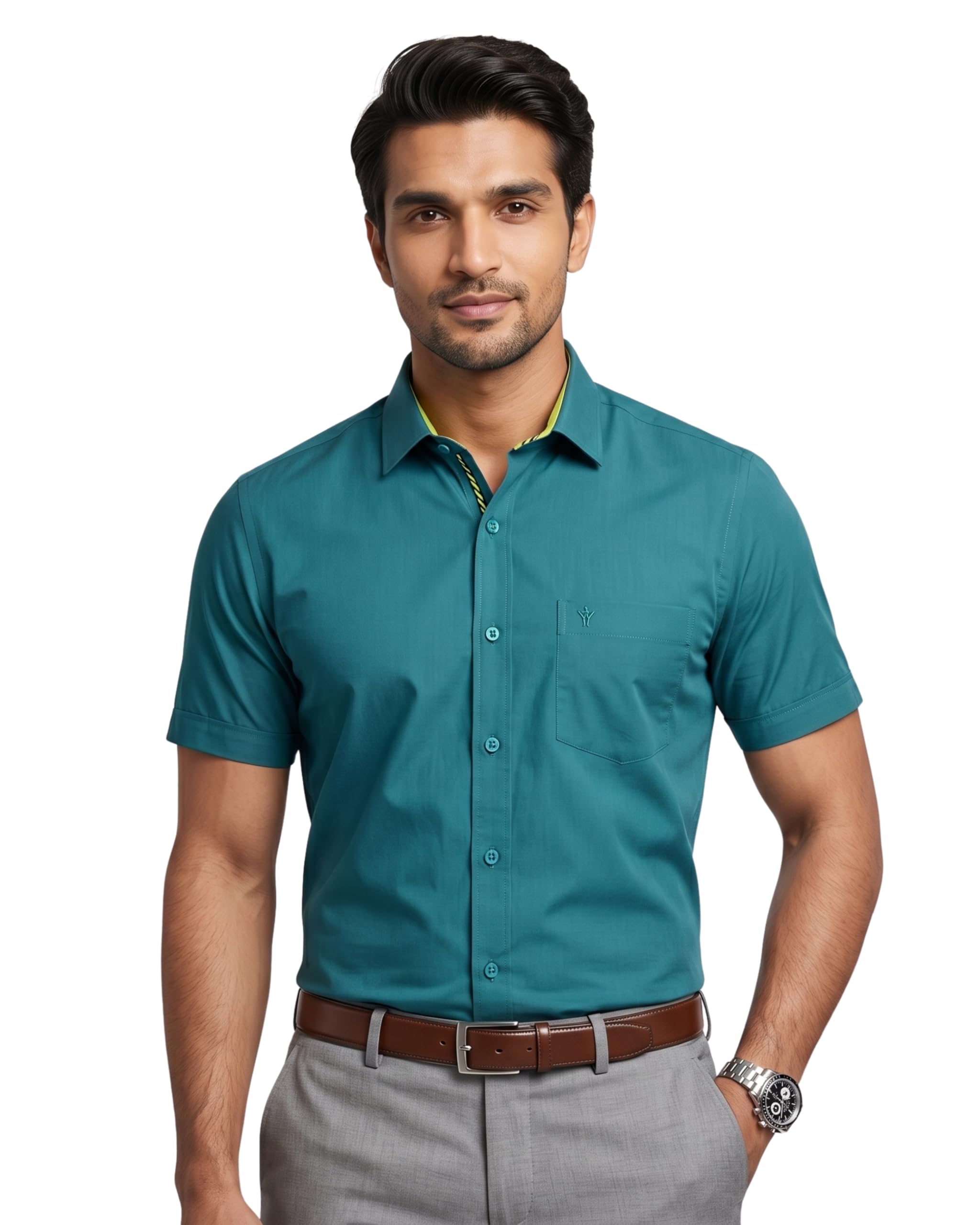 ramraj cotton Men's 100% Cotton Solid Half Sleeve Shirt | Smart Fit | Ideal for Both Formal and Casual wear-picture-26