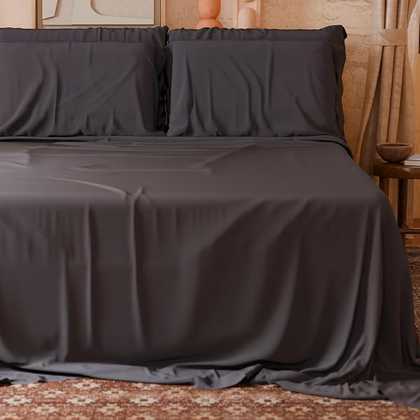 PETTI Artigiani Italiani - 4-Piece Maxi Double Bed Sheet Set, Soft and Breathable, Complete Bed Set with Top Sheet, Fitted Bottom Sheet and 2 Pillowcases Grey Sheets - 4