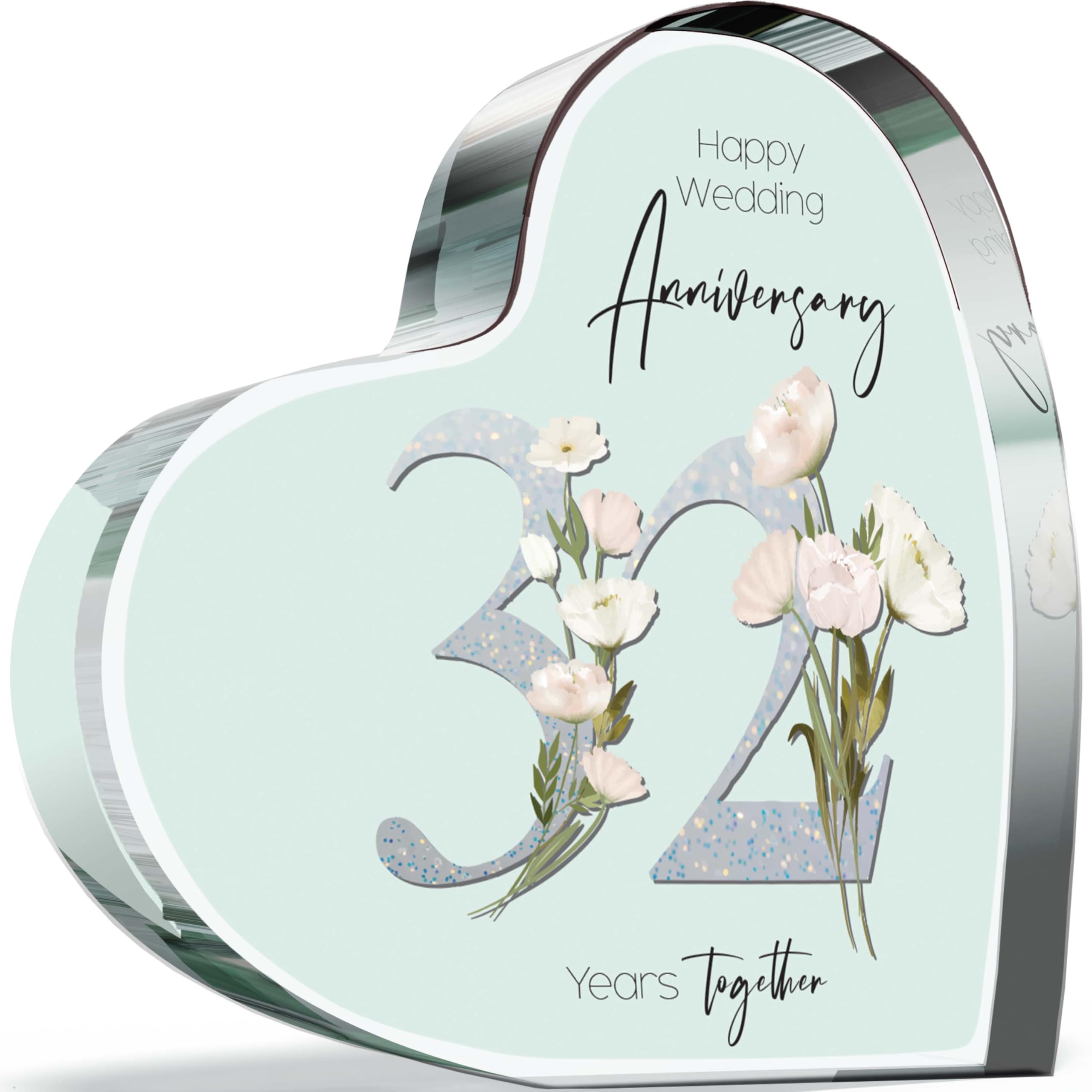 32nd Anniversary Acrylic Heart Plaque for Wife or Husband