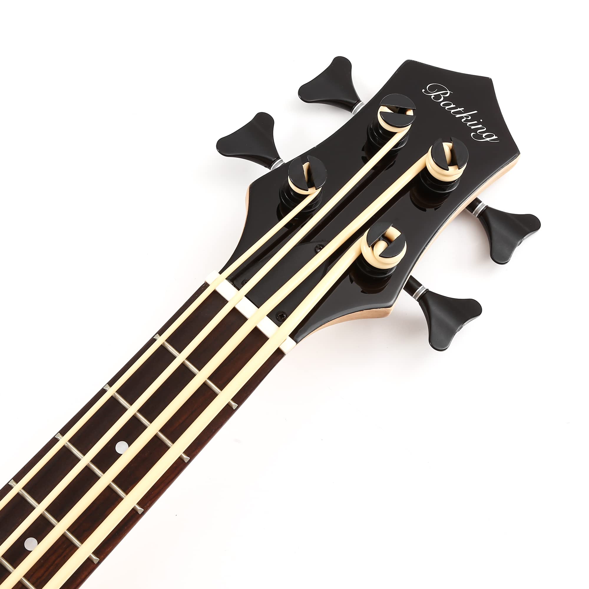 Batking Ukelele bajo con trastes de 4 cuerdas, bajo eléctrico Uku con bolsa de concierto (mano izquierda negra)