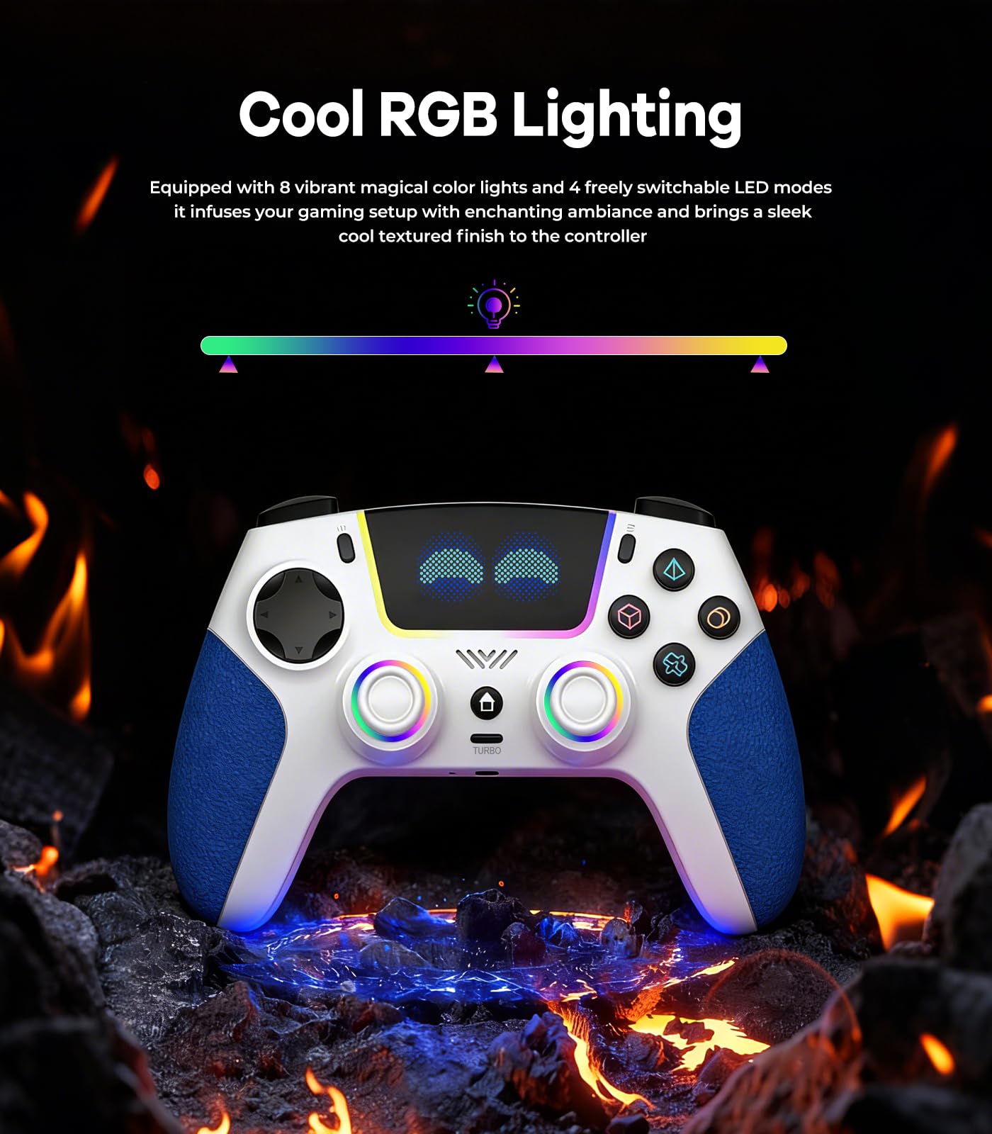 SFGSUP Controller Wireless per PS5/PC/Steam Deck, con Joystick&Grilletti Effetto Hall/8 Colori illuminazione RGB/Giroscopio 6 Assi/Turbo/Doppia Vibrazione/Impugnatura Antiscivolo/Batteria 1500 mAh