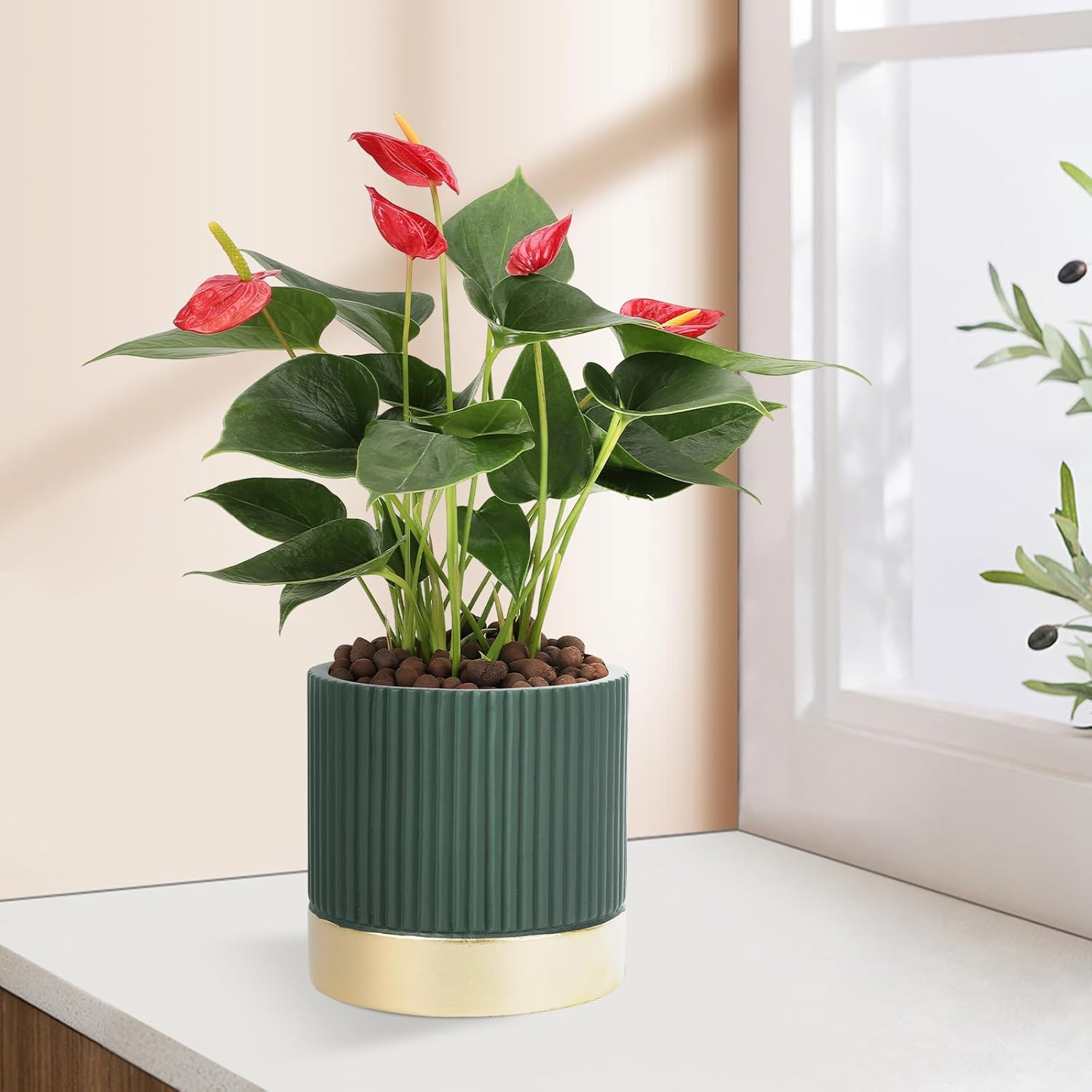 Set of 3 Cement Planter Pots with Drainage Hole,4 inch Plant Pots for Plants Indoor Houseplants,Succulent Pots Windowsil Planter (Green&Gold)