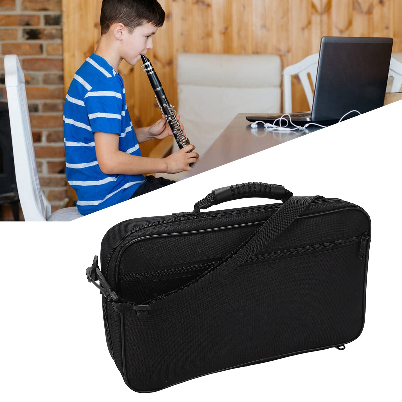 Custodia Rigida per Oboe in Tessuto Oxford - Borsa da Trasporto Impermeabile a Tracolla Singola Portatile Nero