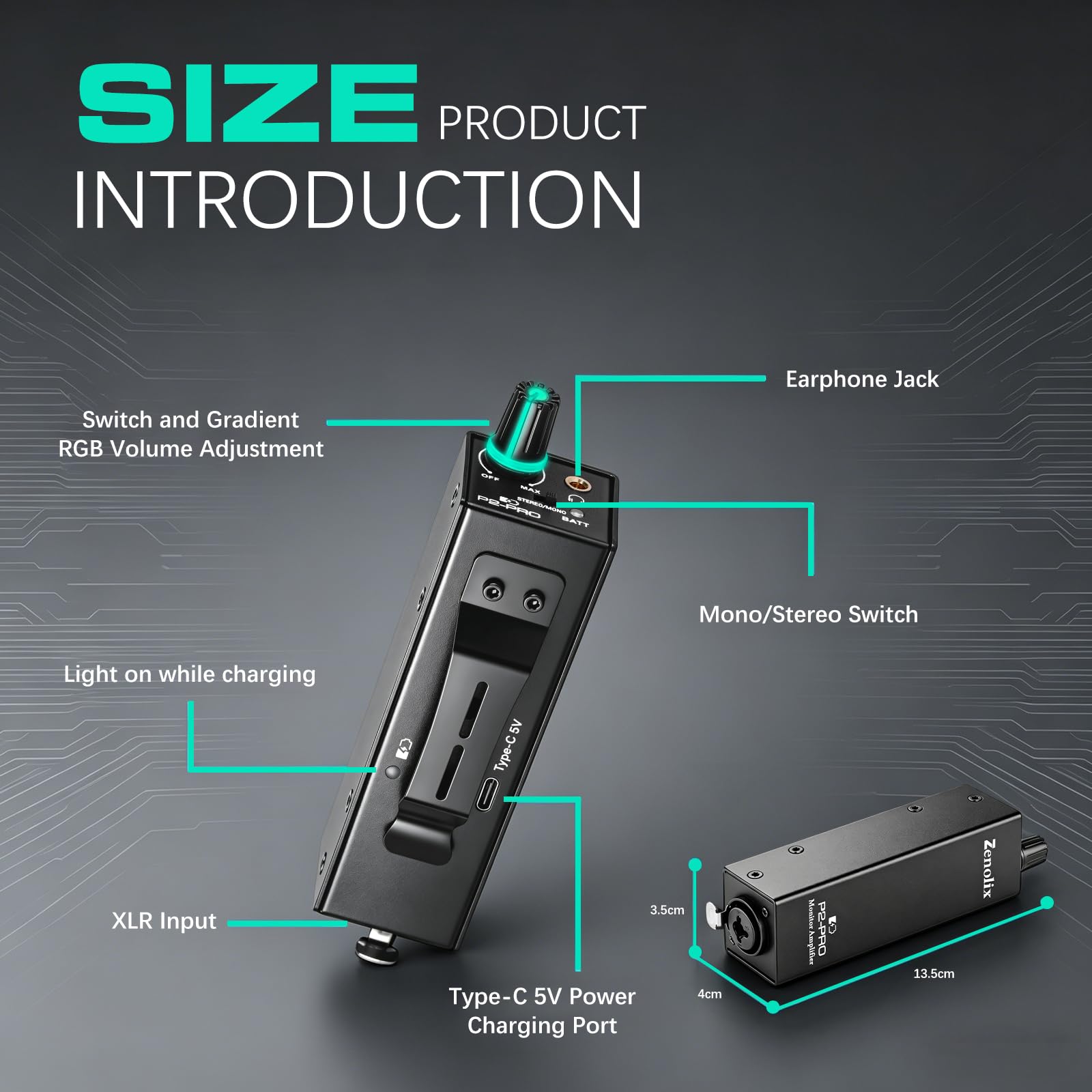 P2-Pro Tragbarer In-Ear-Monitorverstärker Kopfhörerverstärker XLR/TRS 3,5mm Ausgang Gürtelclip Stereo/Mono