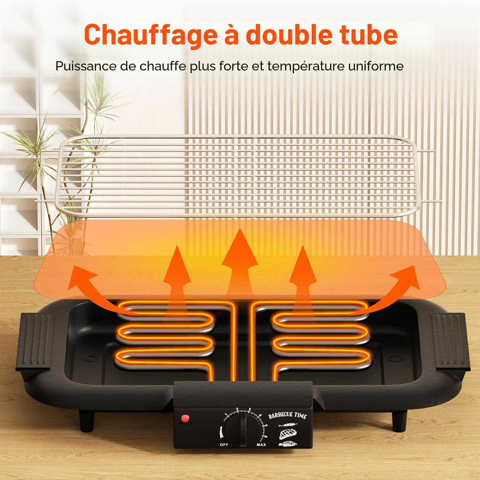 Barbecue électrique, barbecue anti-adhésif sans fumée pour intérieur/extérieur, grille portable amovible haute puissance à double tube de 2000 W pour fêtes, barbecues (noir D)