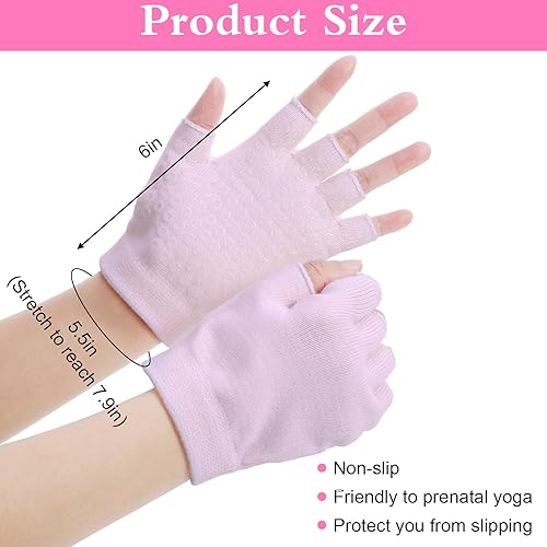 Miniatura 2 de TIESOME 2 pares de guantes de yoga antideslizantes sin dedos para mujer, guantes de gimnasio de pilates sin dedos con agarres para entrenamiento de