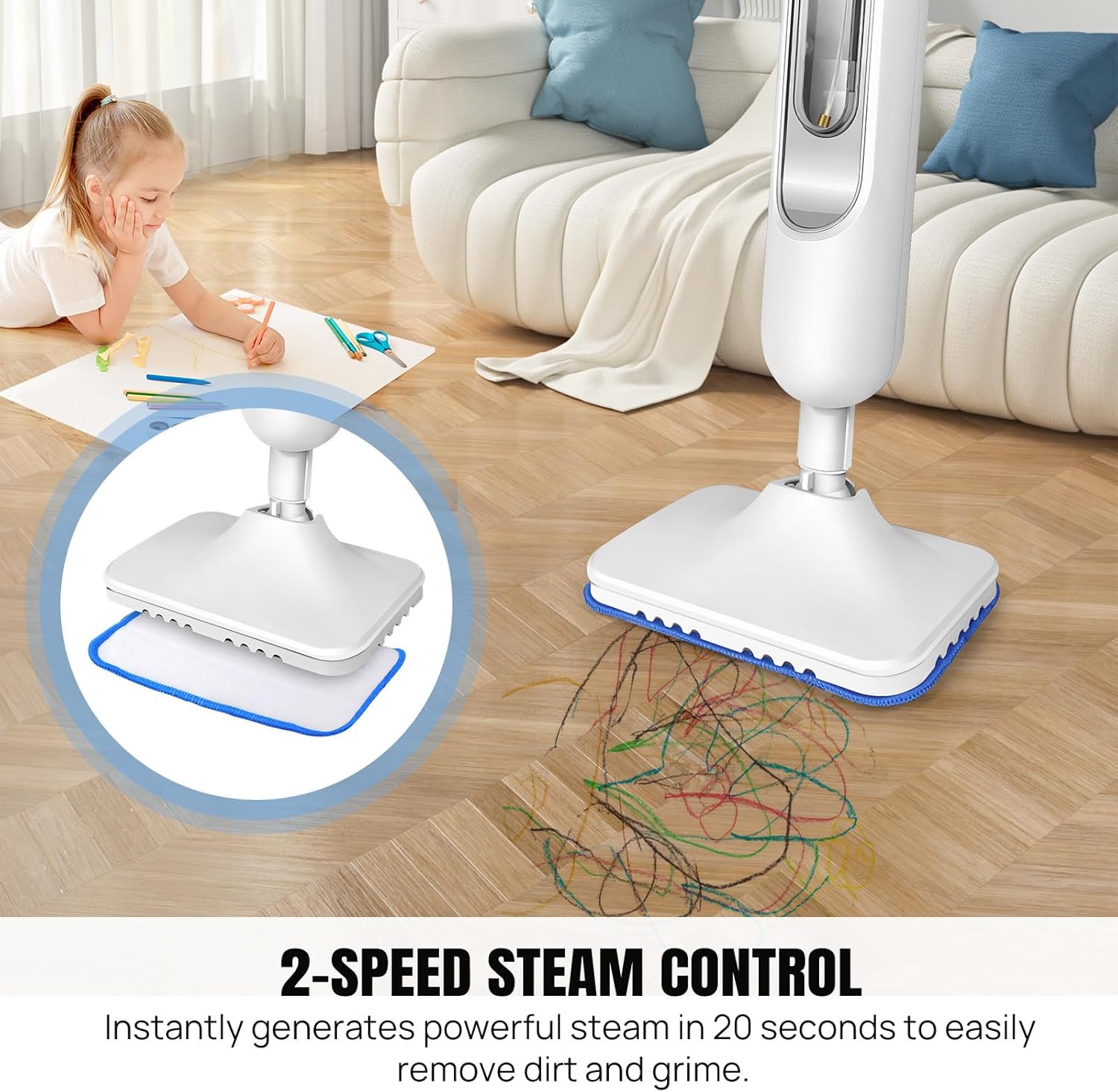Powerful Electric Steam Mop Hardwood Tile Cleaning Swivel Head Ergonomic Design Continuous Steam Release with Accessories