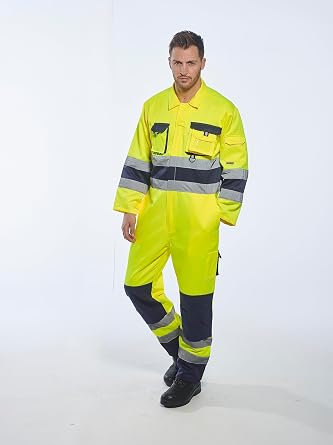 Portwest TX55 Nantes Hi Vis Coveralls - Reflective Safety Coveralls with Pockets ANSI Class 3 Yellow/Navy