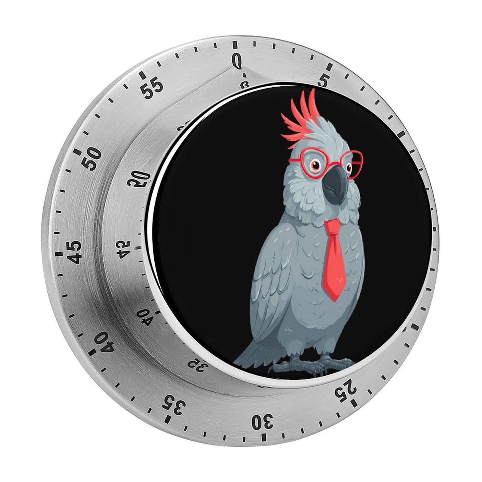 Gray Cockatoo Bird with Tie Mechanical Timer with Alarm for Kitchen Cooking Productivity Stainless Steel Timers