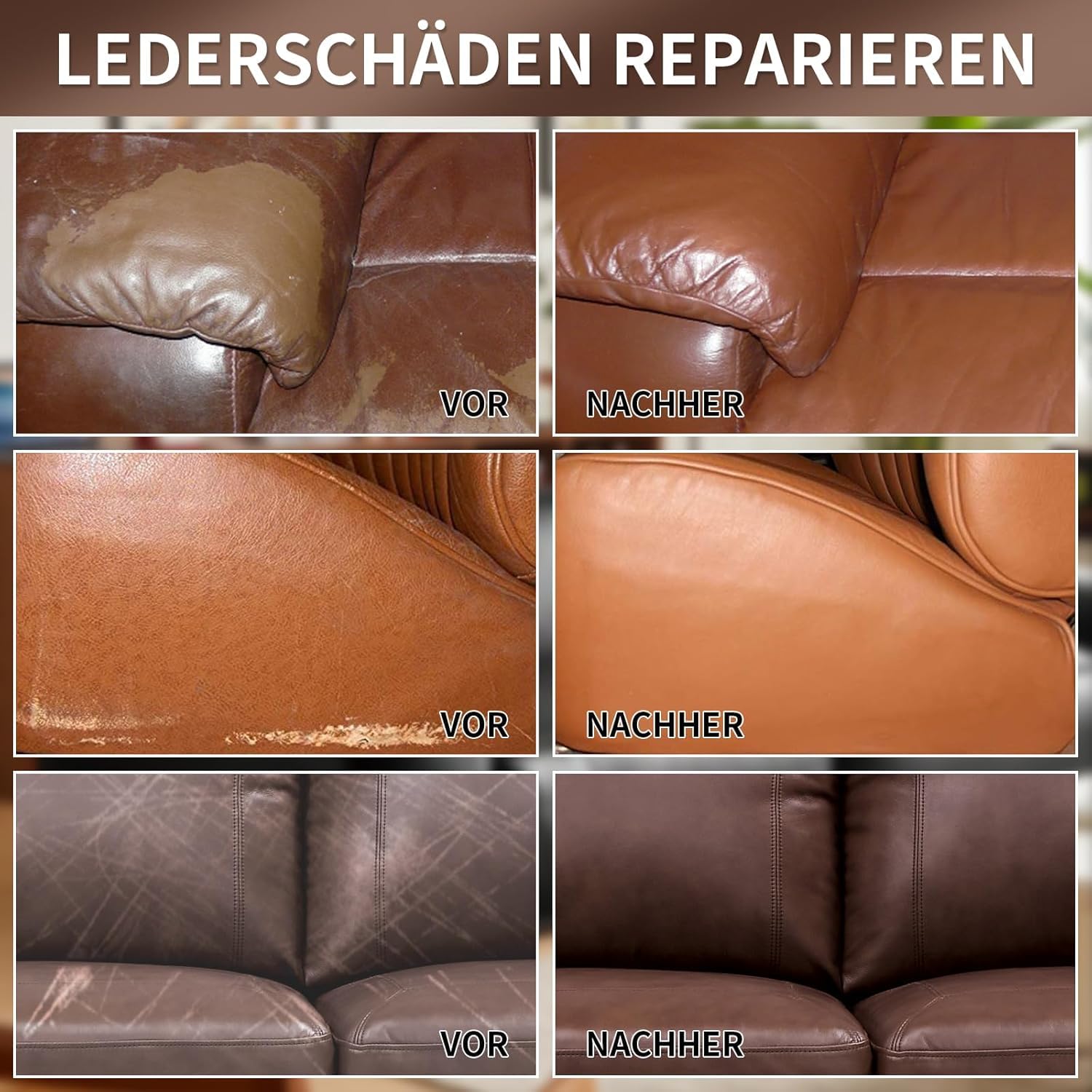 Leder Reparatur Set 10 Farben Flüssigleder Für Möbel, Sofas,Autositze & Jacken,Vinyl Kunstleder Reparatur Set Repariert Lederfarbe Risse, Löcher, Kratzer & Abblätterungen