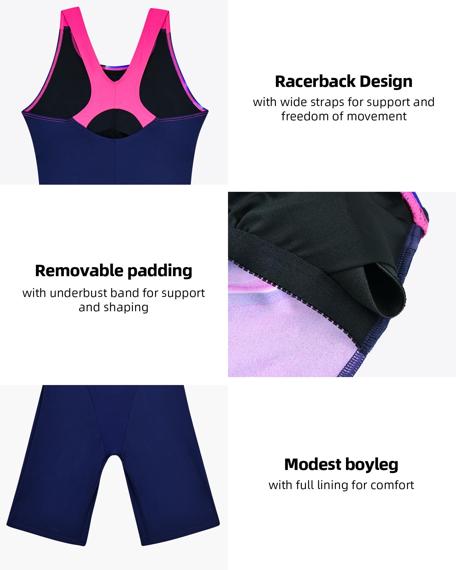 Maillot de Bain Femme 1 Pièce Maillot de Bain Sportif Racerback Sports Amincissant Monokini