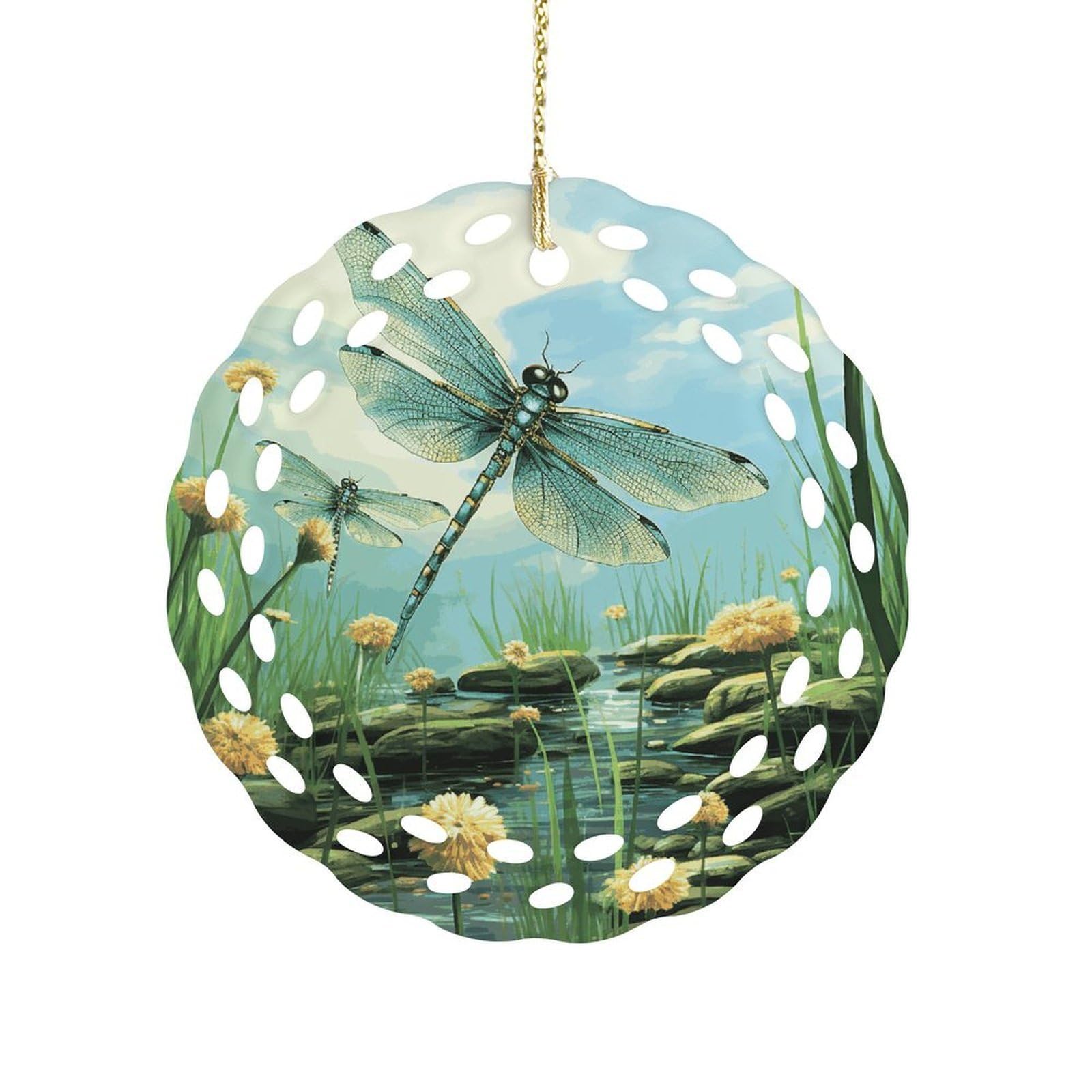Fodpand Women's Style Dragonflies In Flight Ceramic Ornament For Home Decor 3.2" Round Tree Decoration Christmas Ornaments For Men Double-Sided Design