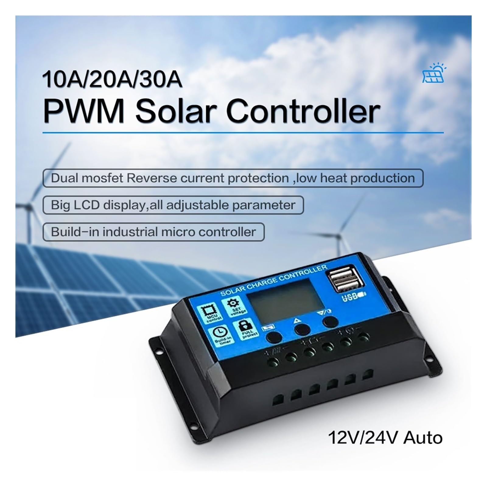 Regolatore di carica solare, Regolatore Di Carica Solare Automatico 12V/24V(20A)