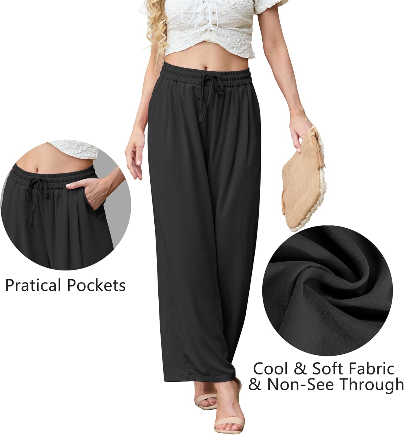 Pants for Women Loose Casual Long Open Front Breathable Pant with Pockets - Image 2