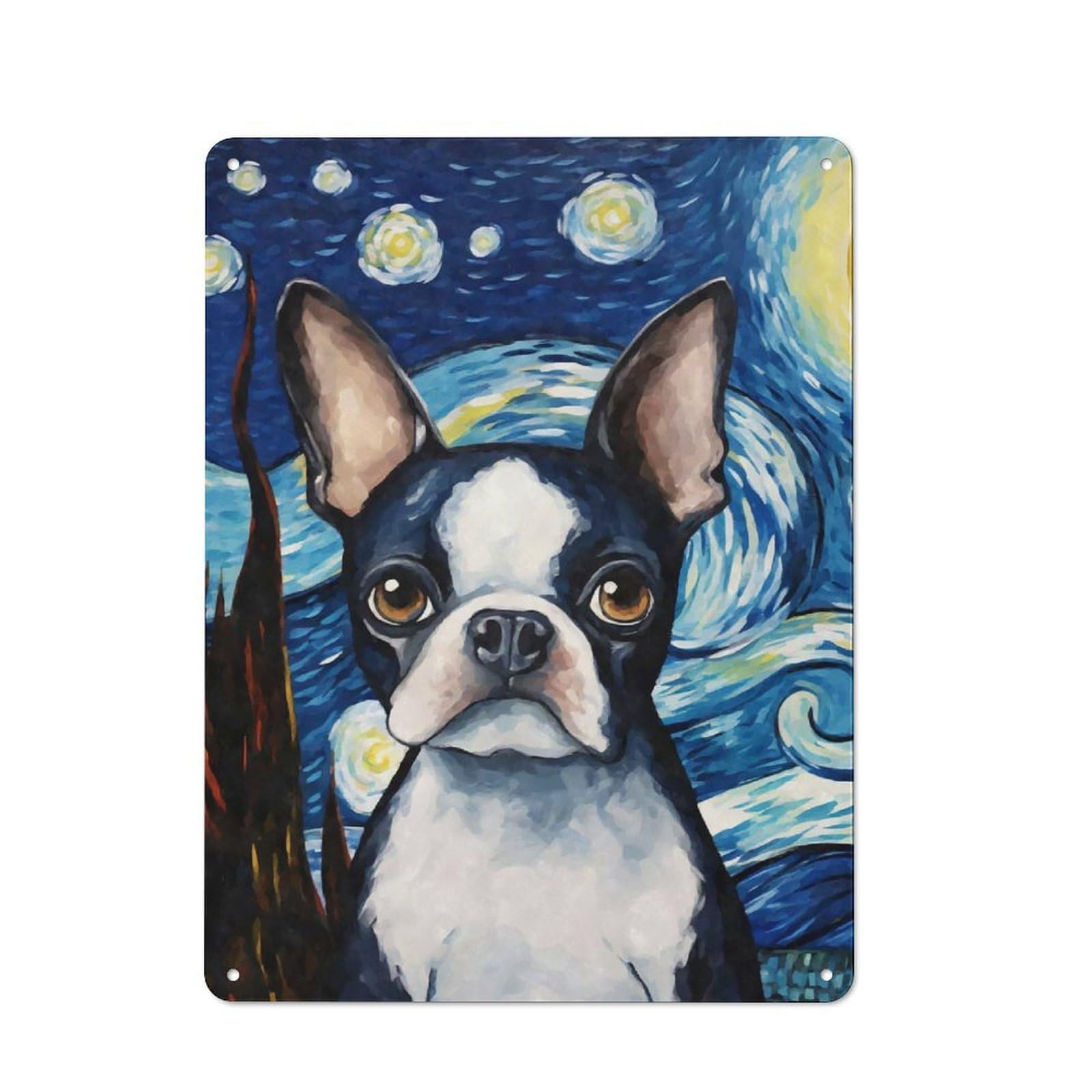 Garage Style Metal Wall Sign 40x30cm Featuring Boston Terrier Night, Garage Wall Decor for Garage, Hobby Room, Office Or Man Cave