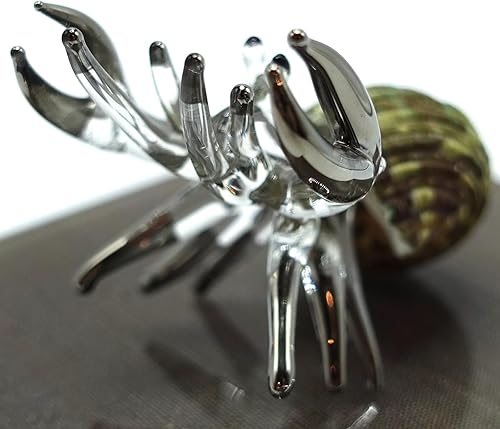 Miniatura 5 de Figuras en miniatura de cangrejo ermitaño de conchas marinas, animales de playa, arte de vidrio soplado a mano, regalo coleccionable, conchas turbo