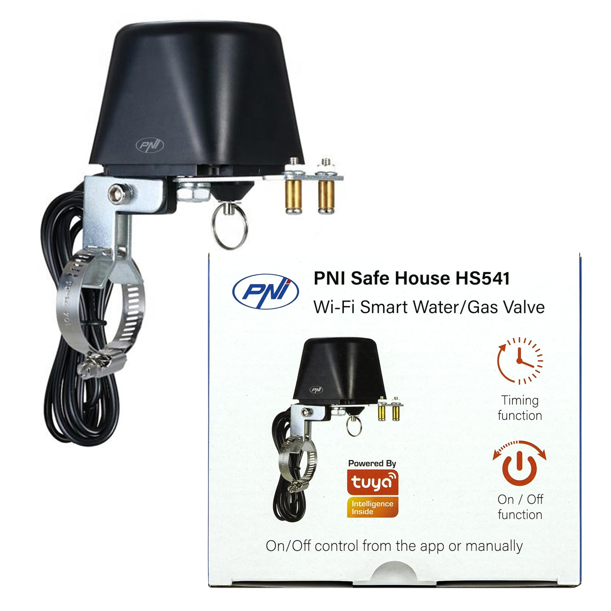 PNI PNI-HS541 Safe House HS541 Vanne intelligente avec Wi-Fi, pour couper l'alimentation des tuyaux d'eau/gaz via Internet, noir