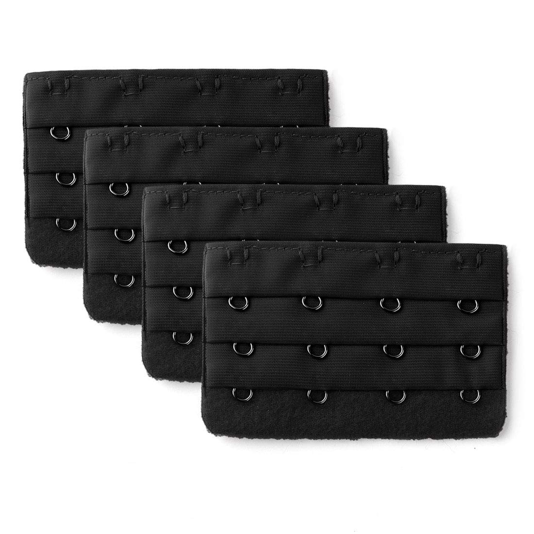 sourcing map Ladie's 3 x 4 Hooks Bra Strap Extensions Elastic Clip on Bra Band Extenders Multi Color Black 3 Rows 4 Hooks 4 Pcs