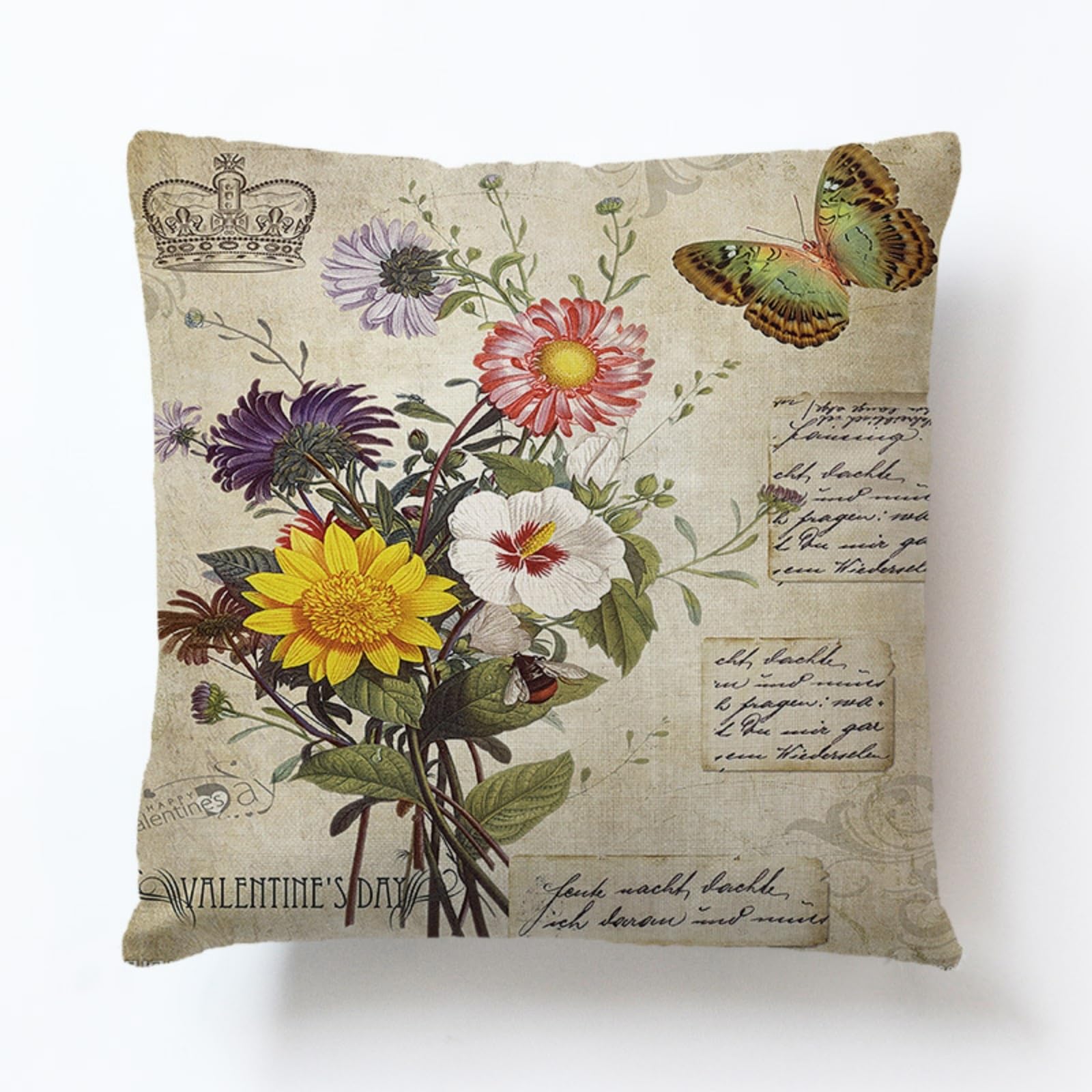 Cushion Covers 60cm x 60cm Colorful Flowers Large cushions with covers included - Linen Square Decorative Throw Pillowcases with Invisible Zipper, for Livingroom Sofa Bedroom