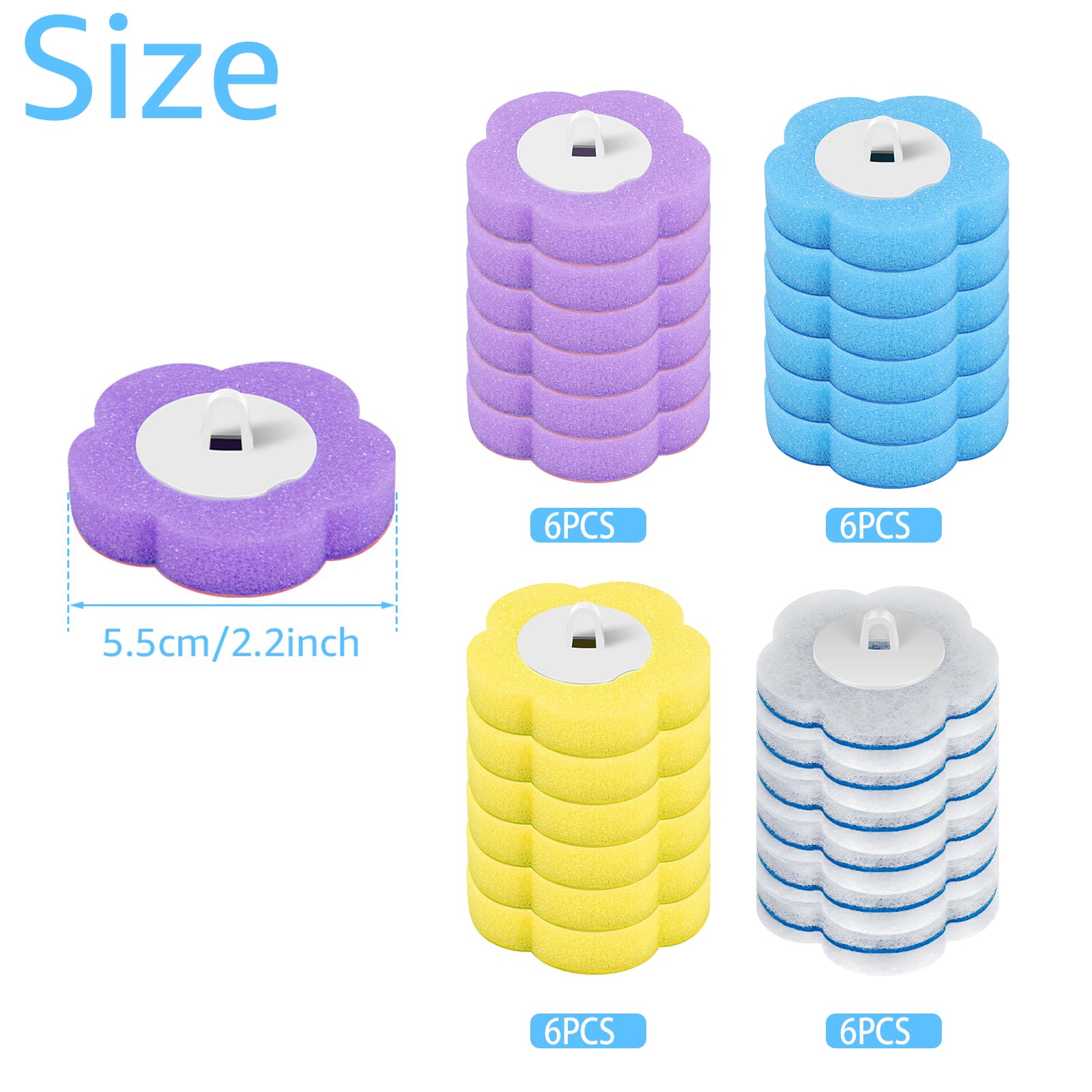 Set di 24 scopini blu con spugna infusa di detergente, efficaci spazzole per la pulizia del bagno per WC e vasca da bagno, accessori essenziali per la pulizia della casa