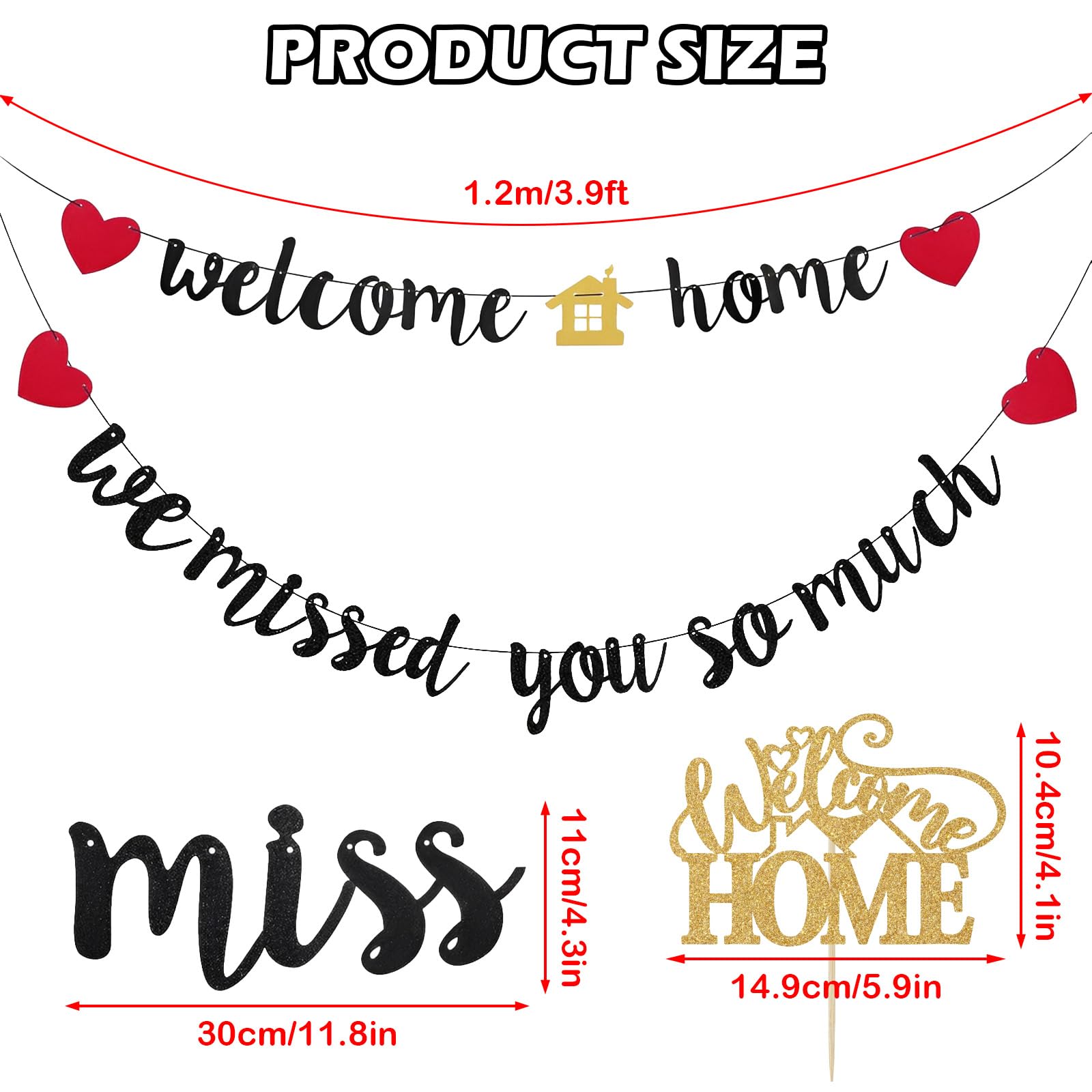 Welcome Home Decorations Set, We Missed You So Much Banner & 1 Cake Topper - Image 3