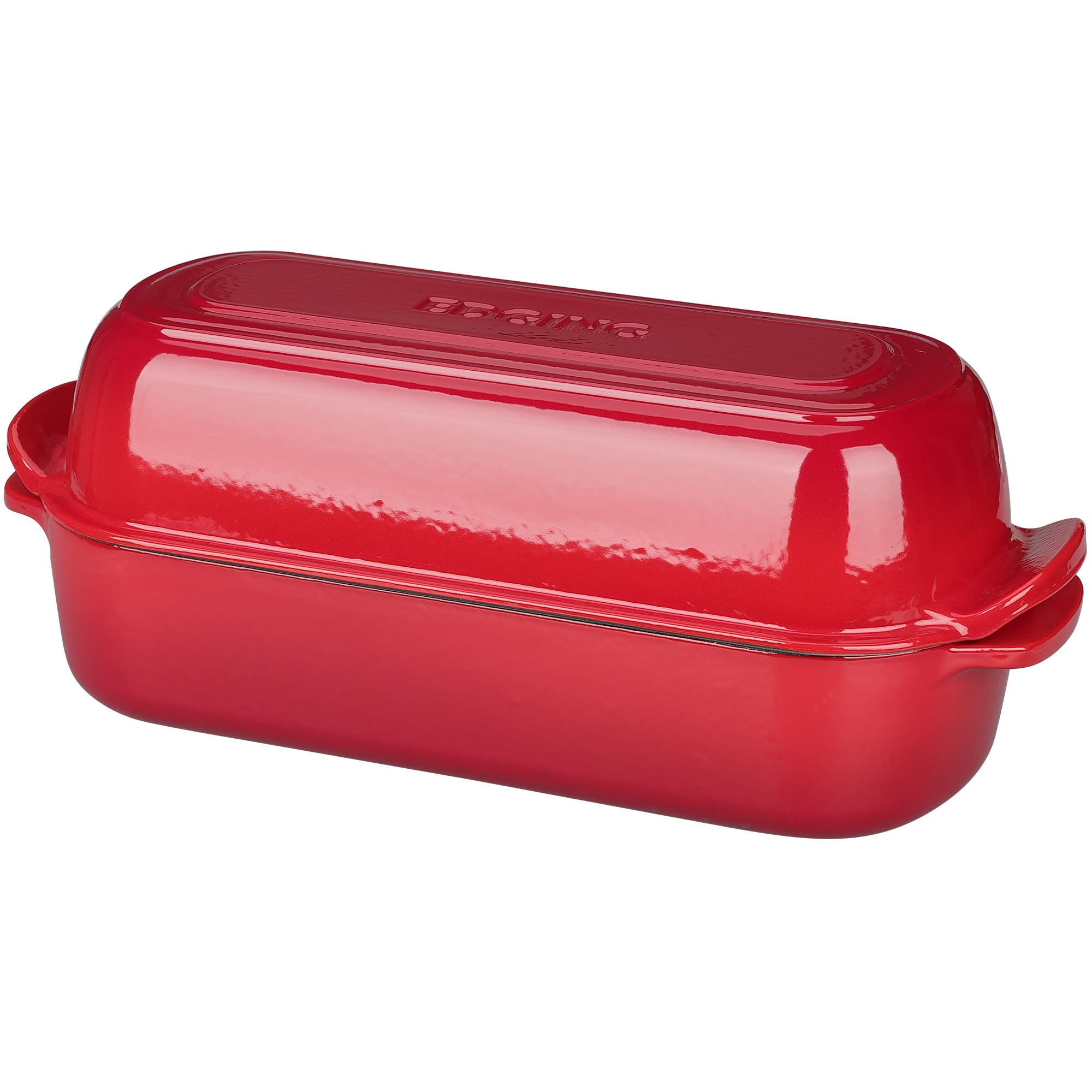 EDGING CASTING Kastenform aus emailliertem Gusseisen mit Deckel, Dutch Oven für hausgemachtes Brotbacken, 31,8 x 14 cm, 5 l, Rot